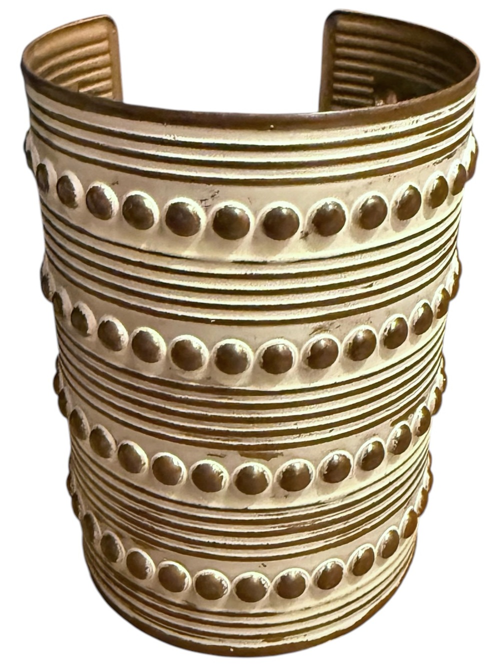 Gold-Tone and White Textured Dot & Line Cuff Statement Bracelet